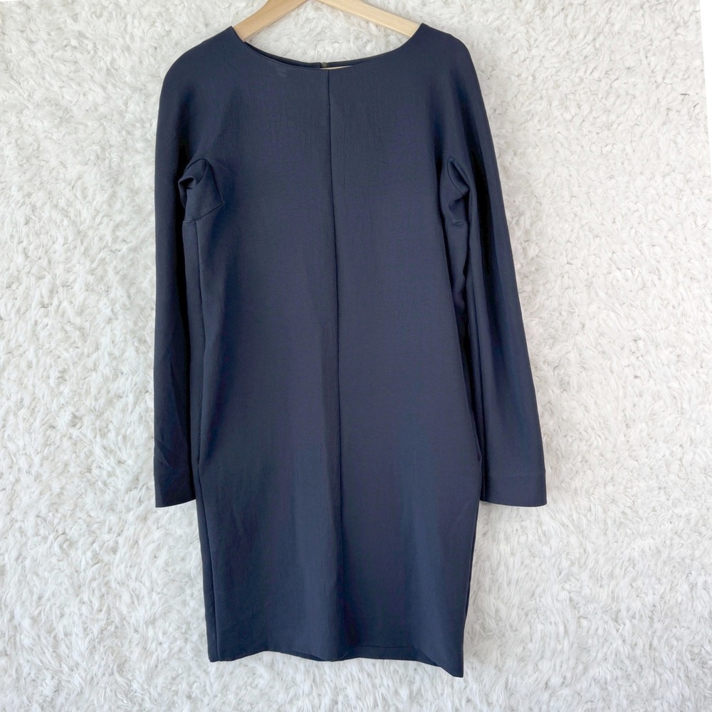 Marni Navy Blue Long‎ Sleeve Shift Dress Italy Sz 38 2 Minimalist Career Classic